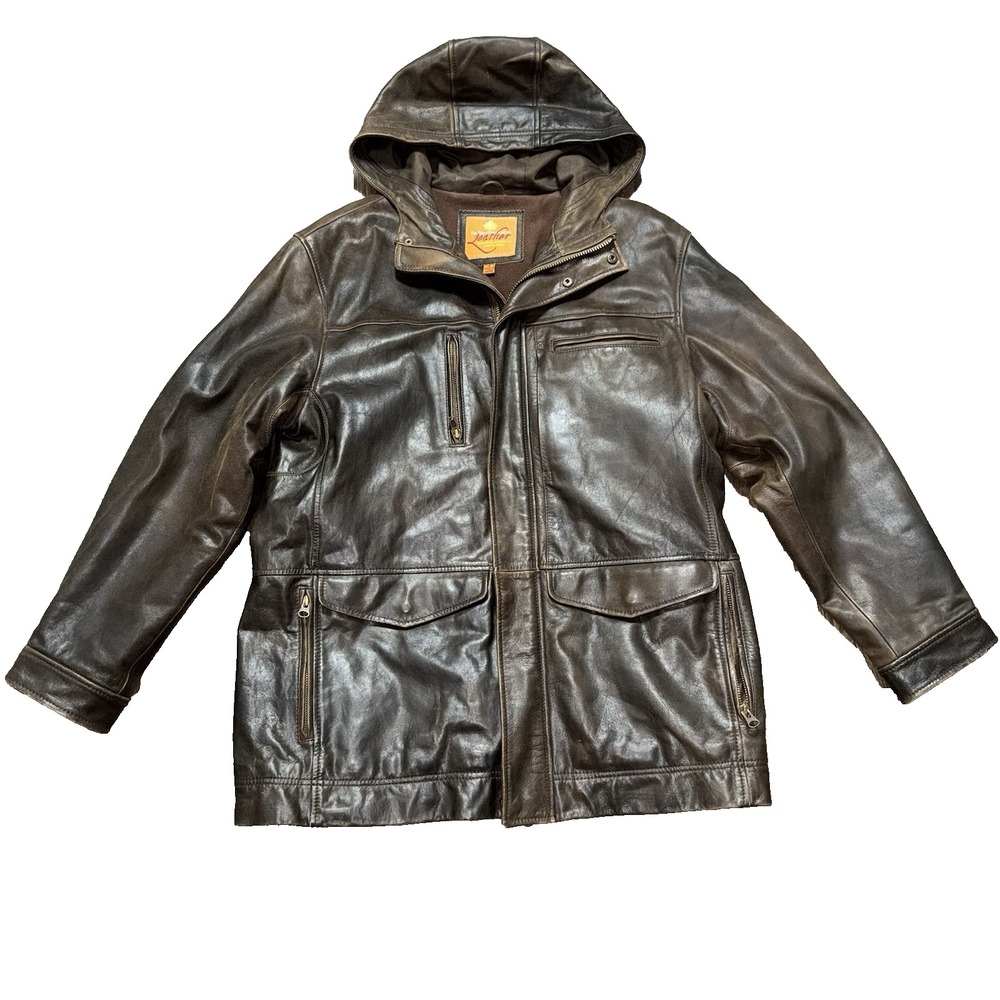 The Territory Ahead Distressed Brown Leather Heavy Jacket Lined Men's Size XL